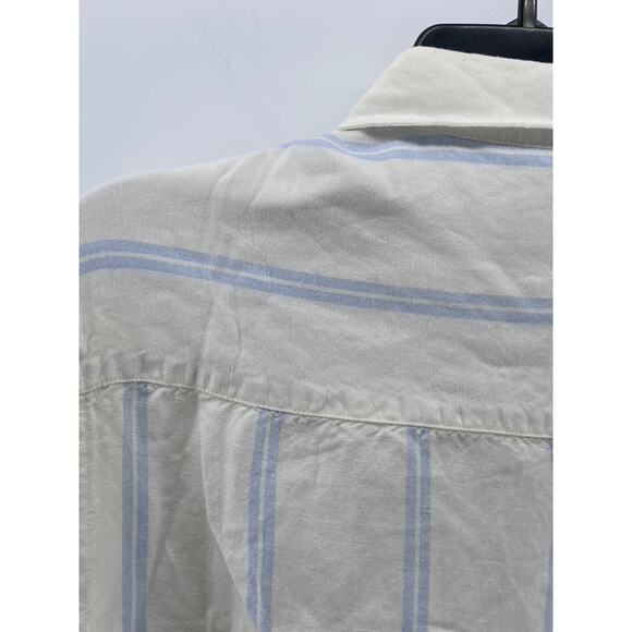 ZARA Men's White-Blue Striped Linen-Blend Button-Up Long Sleeve Top SZ M - Picture 4 of 11
